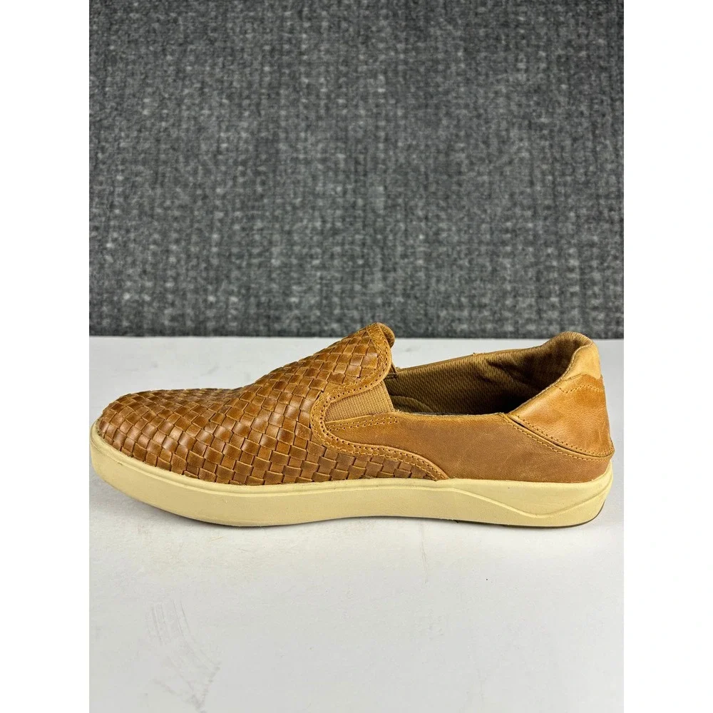 OluKai Lae'ahi Lauhala Woven Leather Slip On Shoes Size 9.5 Fox Tan